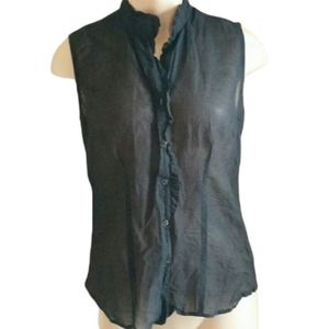 Translucent Sleeveless Black Collared Button Down
